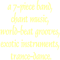a 7-piece band, 
chant music, 
world-beat grooves, 
exotic instruments, 
trance-dance.